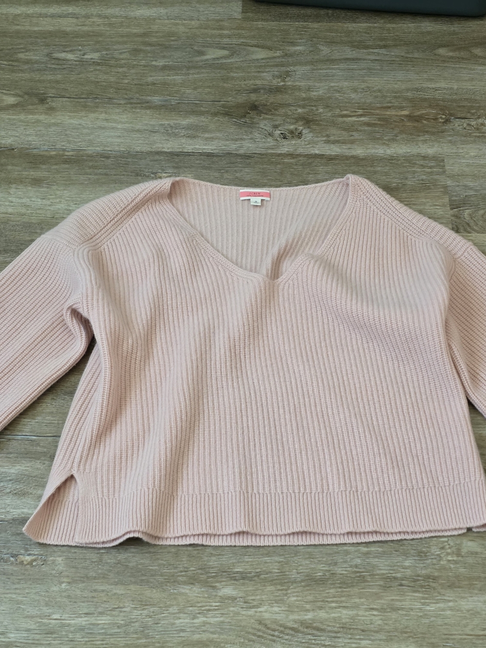 J. Crew 100 % Cashmere Light Pink Ribbed V-Neck Sweater